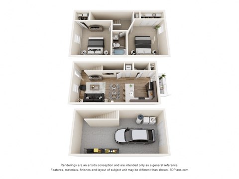 Floor plan for 2 beds, 1.5 baths, 1024 sqft